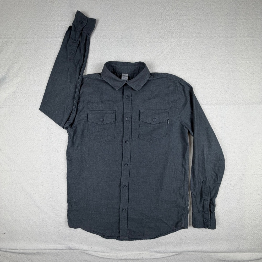 Hurley Men Long Sleeve Button Down Shirt Charcoal Gray Small Dual Pocket Flannel